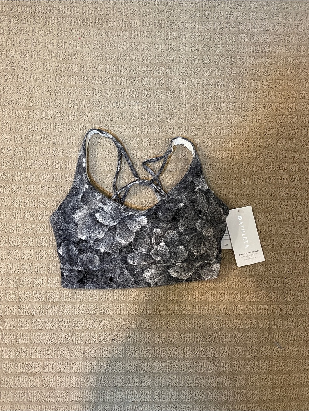Athleta Gray Floral Crisscross Sports Bra